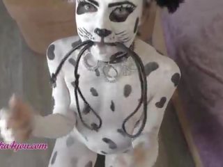 Beautiful girlfriend In Dalmatian Costume Playfully Rides Cavalier's Big johnson